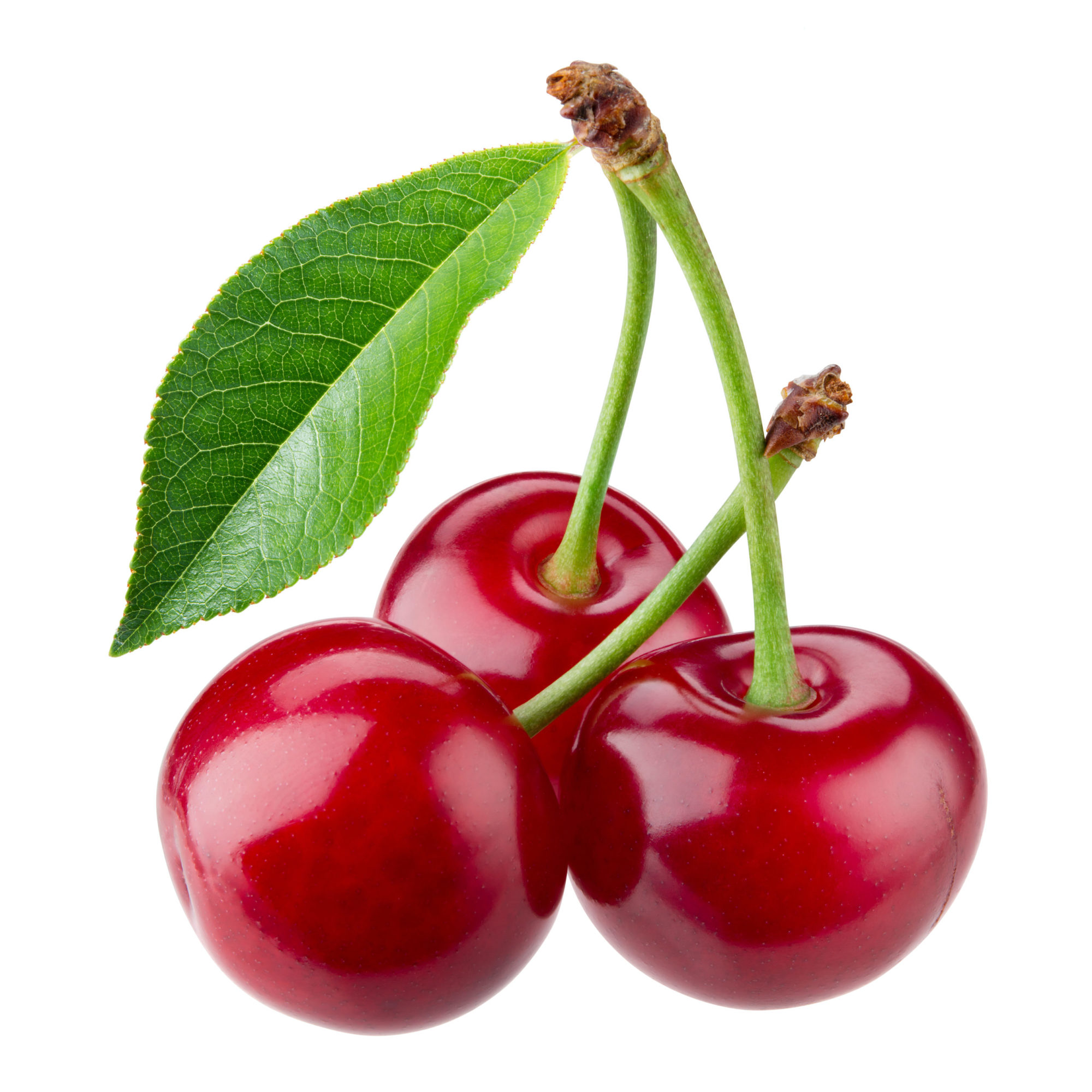 Cherry,With,Leaves,Isolated,On,White,Background.